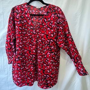 NWOT Jodifl Red/Pink Cheetah Print Blouse, Size Small